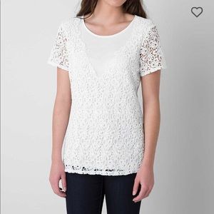 BKE Red Lacey White Top